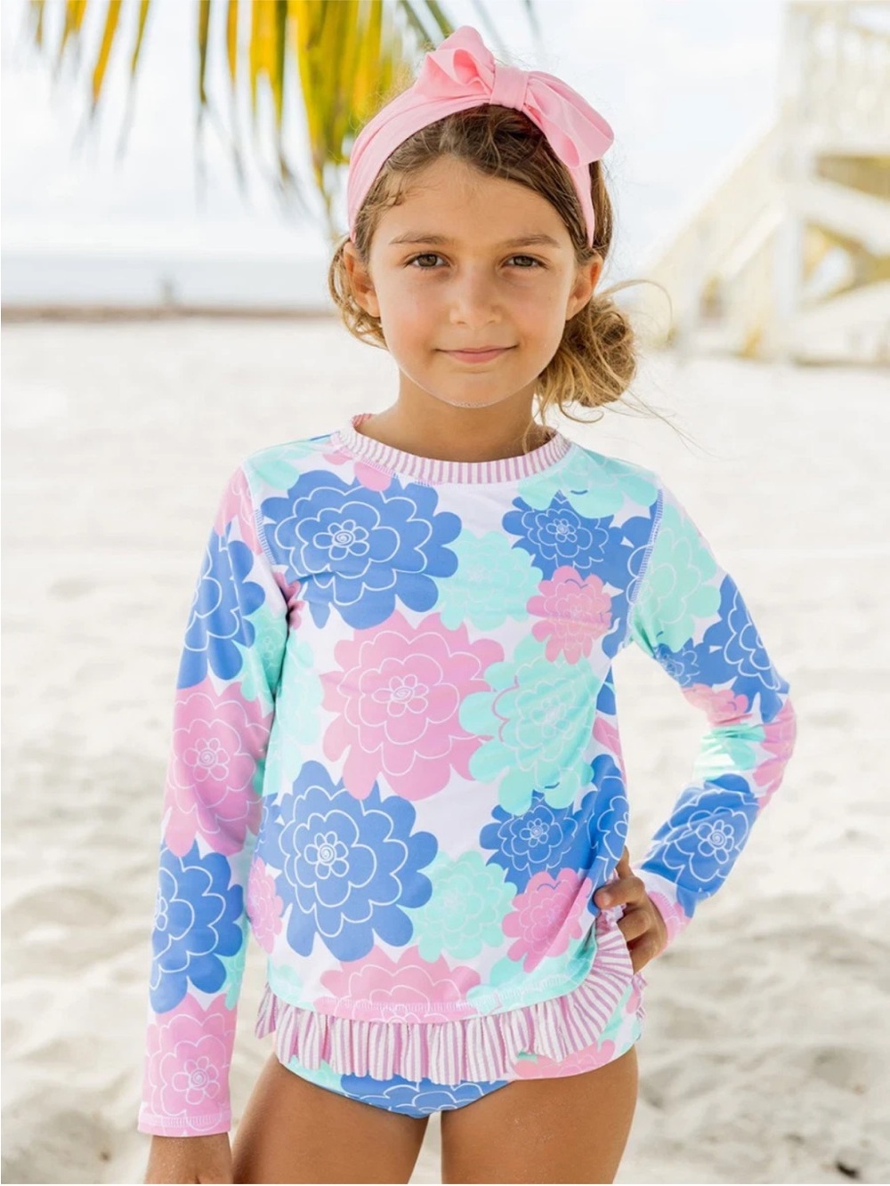 Ruffle Butts Girls Rash Guard Size 6 Floral Long Sleeve Beach Vacation
